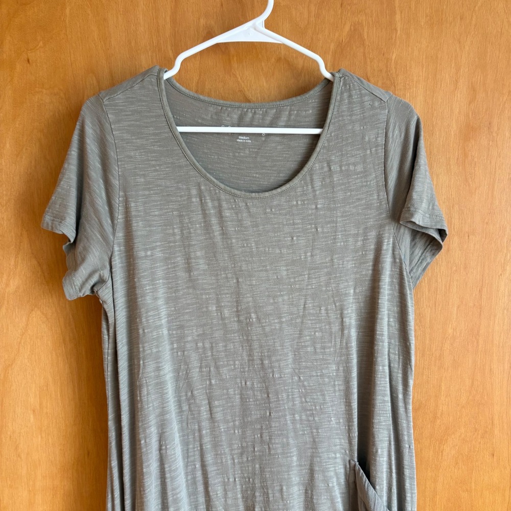 Soft Surroundings Dress Womens Medium Gray Sage Cotton Modal Handkerchief Hem - Picture 2 of 8